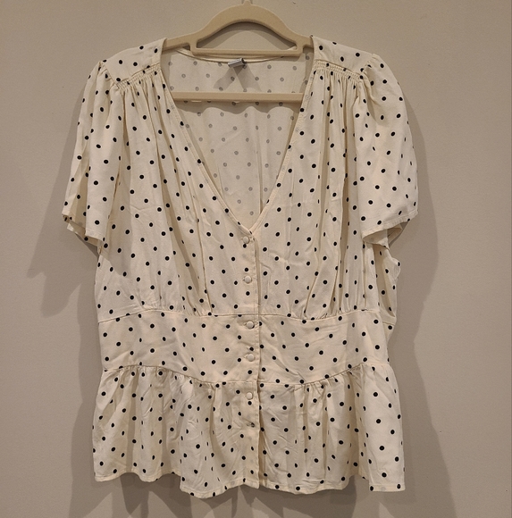 Old Navy Cream and Black Polka Dot Peplum Blouse - Picture 1 of 5